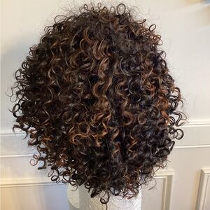 Curly Brown / Highlights Synthetic Wig ( ~14 - 16 inch) NWOT